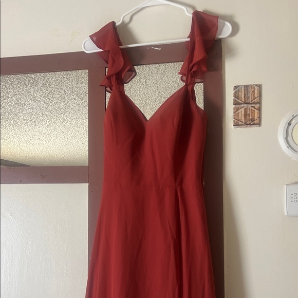 Azazie Burgundy Chiffon Gown - Picture 3 of 16